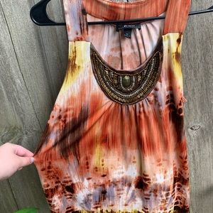 Orange beaded neckline tank top.